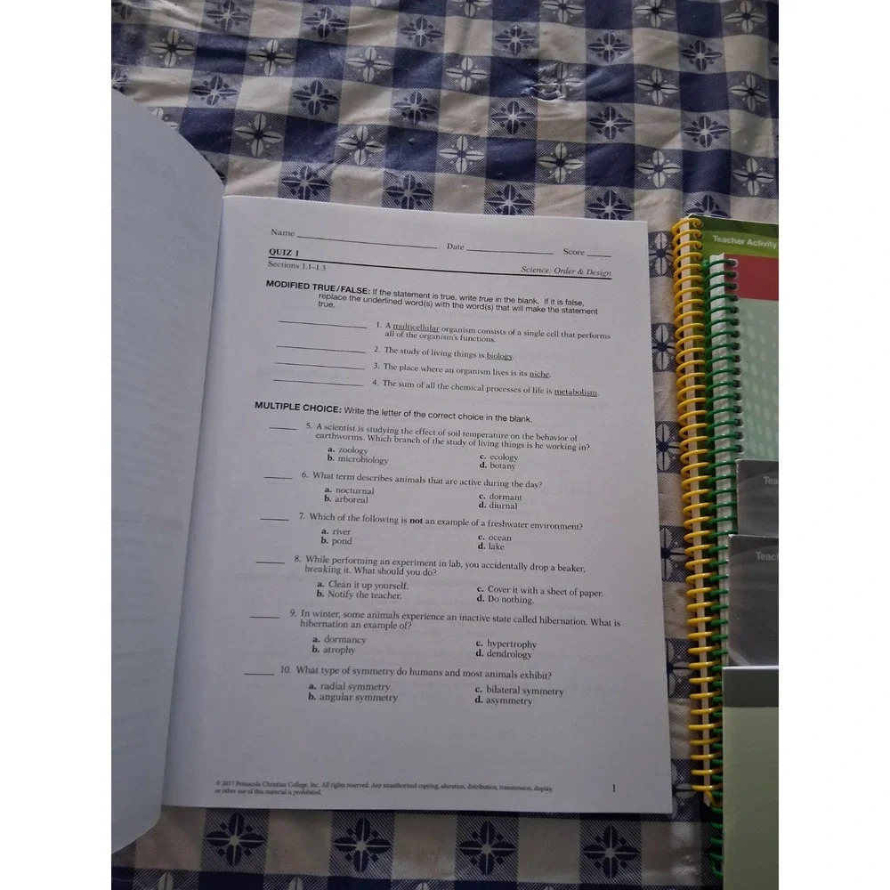 NEW Abeka Grade 7 Science Order Design Student Text Workbook Teacher Keys 2nd Ed